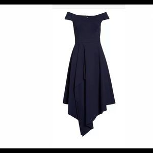 NWT Harlyn Navy  Asymmetrical Off-Shoulder Dress